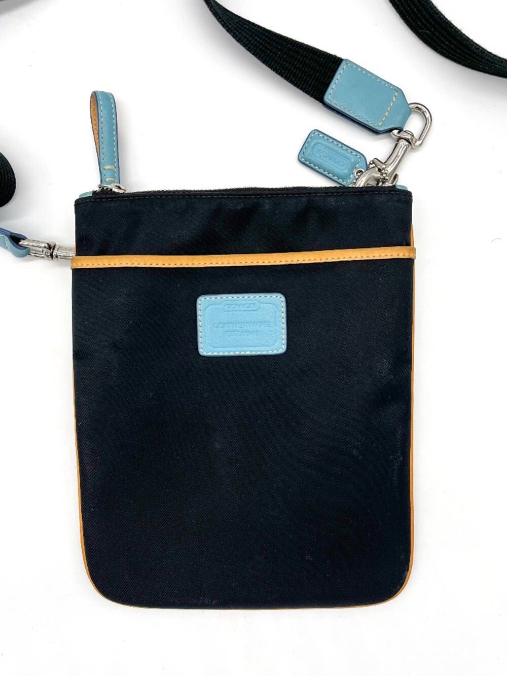 Coach Nylon & Leather Crossbody Bag Blue Zip Top Lightweight Travel Purse